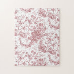 Elegantes Vintages, französisches Gravur-Toile-Ros Puzzle<br><div class="desc">Elegantes und verziertes Vintages Jouy-Muster in Rosa und Weiß mit exotischen Blume,  Weinreben und Blättern,  verwoben mit Garland und Körben von Rose. Dieses Muster wurde um 1910 in der Smithsonian-Sammlung aus einem historischen französischen Textilfragment adaptiert. Muster sind hoch,  können aber nicht gekachelt werden.</div>