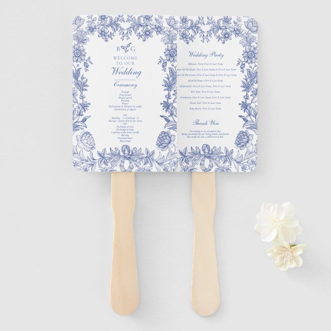 Elegantes Vintages französisches Hochzeitsprogramm Fächer (Vorne und Hinten)