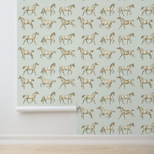 Elegantes Vintages Galloping Pferde Beige Spielbah Tapete