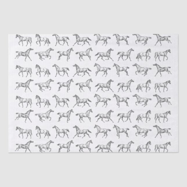 Elegantes Vintages Galloping Pferde Grau Weiße Bah Seidenpapier (Vorderseite)