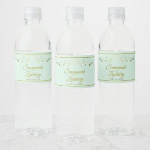 Elegantes Vintages Gold Blüh Mint Green Wedding Wasserflaschenetikett