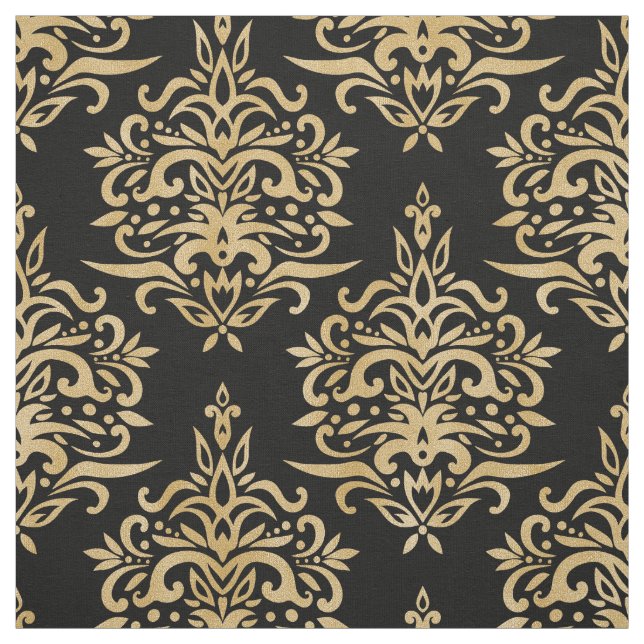 Elegantes Vintages Gold Damask Muster Schwarz Stoff (Muster)