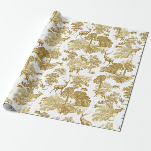Elegantes Vintages Gold Deer Fox Hare Country Toil Geschenkpapier