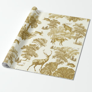 Elegantes Vintages Gold Deer Fox Hare Country Toil Geschenkpapier