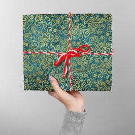 Elegantes Vintages Gold Swirl Muster Boho Dusty Bl Geschenkpapier