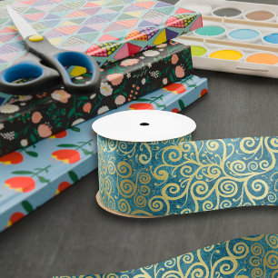 Elegantes Vintages Gold Swirl Muster Boho Dusty Bl Satinband