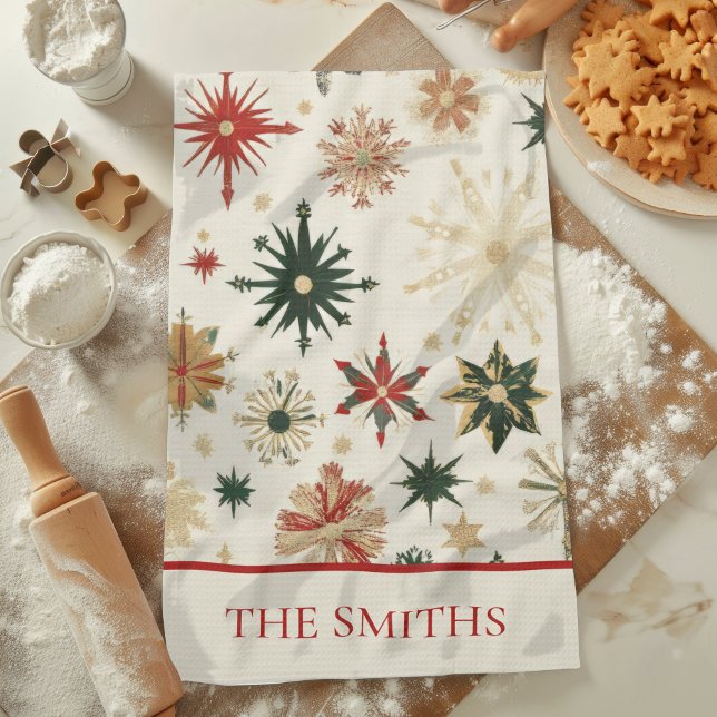 Elegantes Vintages Goldschneeflocken-Muster Weihna Geschirrtuch (Elegant Vintage Gold Snowflakes pattern Christmas Kitchen Towel)