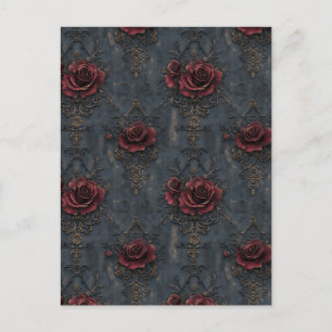 Elegantes Vintages Gotisches Muster mit Rote Rosen Postkarte