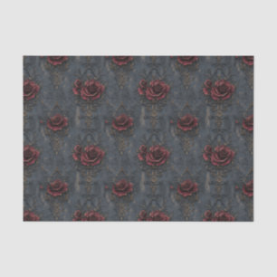 Elegantes Vintages Gotisches Muster mit Rote Rosen Seidenpapier