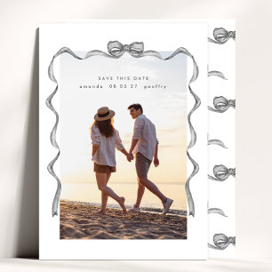 Elegantes Vintages Gray Ribbon & Bow Foto Save The Date