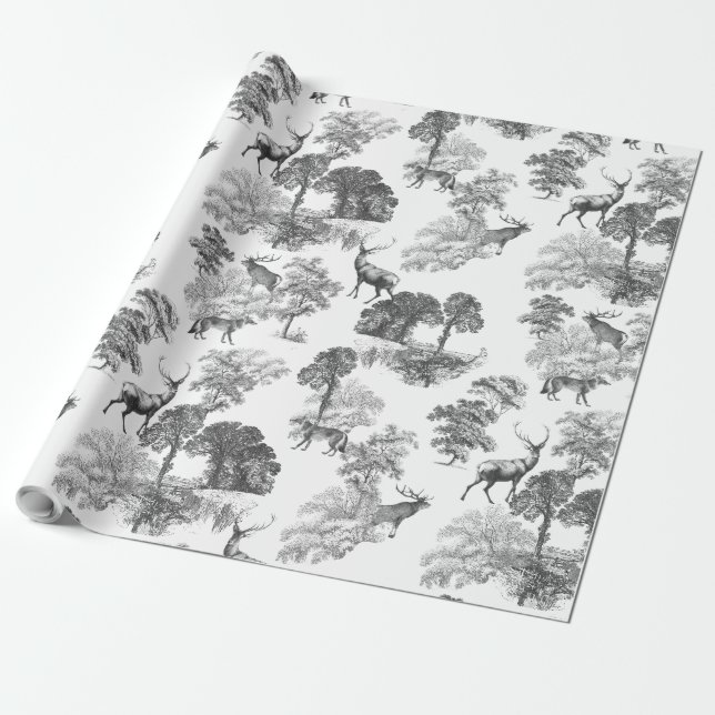 Elegantes Vintages Grey Deer Fox Country Toile Geschenkpapier (Ungerollt)