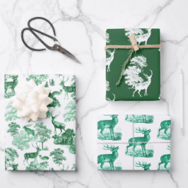 Elegantes Vintages Grün Toile Deer Woodland Geschenkpapier Set