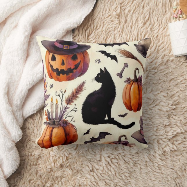 Elegantes Vintages Halloween-Aquarellmuster Kissen (Decke)