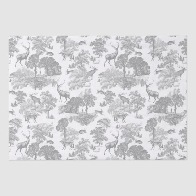 Elegantes Vintages Hirschwald Grau Country Toile Seidenpapier (Vorderseite)