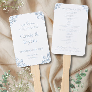 Elegantes Vintages Hochzeitsprogramm für blaue und Fächer