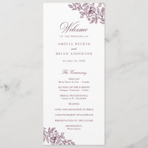 Elegantes Vintages Hochzeitsprogramm für Flora und Programm