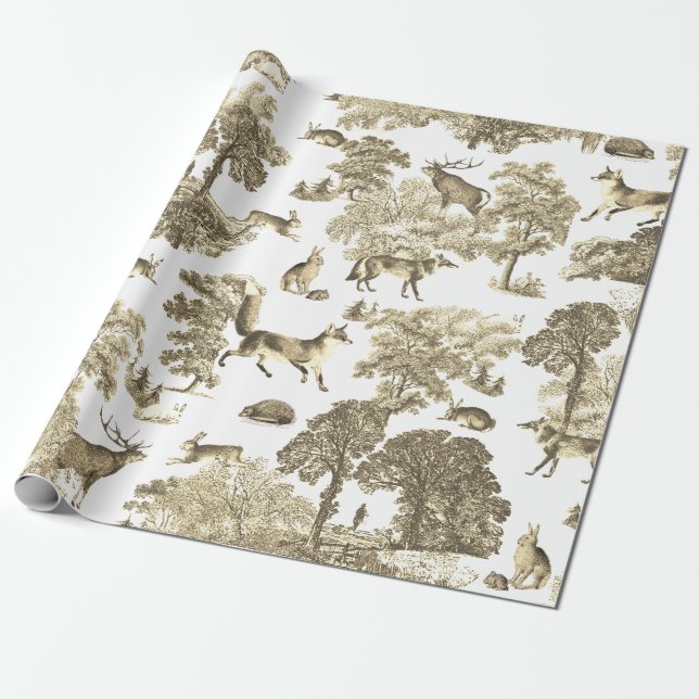 Elegantes Vintages Holzland Beige Fox Rabbit Toile Geschenkpapier (Ungerollt)