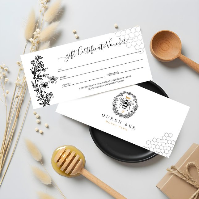 Elegantes Vintages Honey Queen Gift Certificate (Elegant Vintage Honey Bee Queen Gift Certificate)