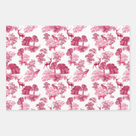 Elegantes Vintages Hot Pink Toile Deer Woodland Geschenkpapier Set