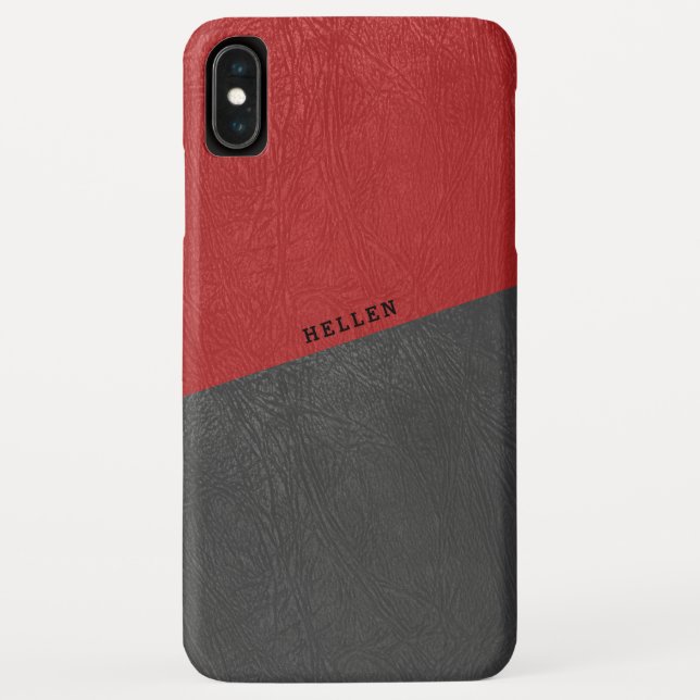 Elegantes Vintages Imitat-Leder in Schwarz und Rot Case-Mate iPhone Hülle (Rückseite)