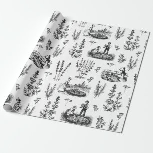 Elegantes Vintages Kräutergarten Schwarz-weißes St Geschenkpapier