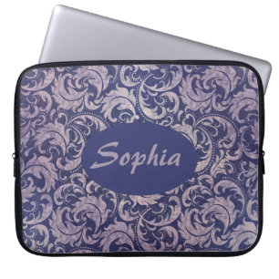 Elegantes, Vintages Lila Damask-Muster Laptopschutzhülle