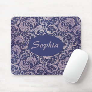 Elegantes, Vintages Lila Damask-Muster Mousepad