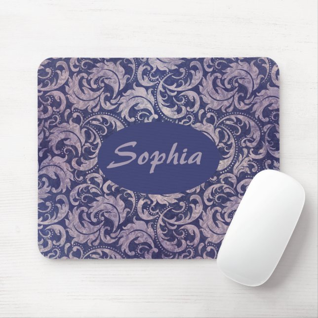 Elegantes, Vintages Lila Damask-Muster Mousepad (Mit Mouse)