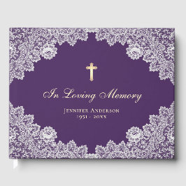 Elegantes, Vintages Lila Foto zur Beerdigung der S Gästebuch