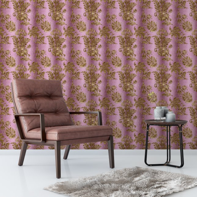 Elegantes Vintages Lila Gold Tapete (Elegant Vintage Purple Gold Floral Wallpaper)