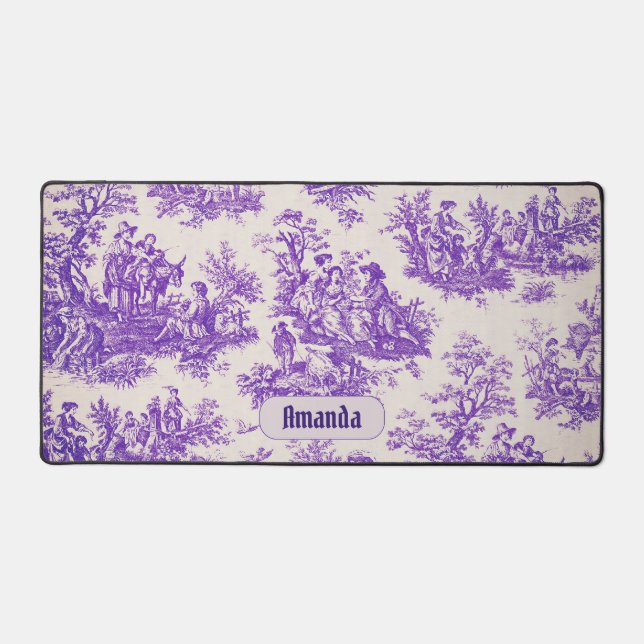 Elegantes Vintages lila Jouy Monogramm Schreibtischunterlage (Vorderseite)