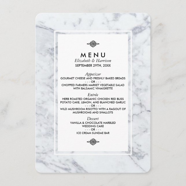 Elegantes Vintages Marble Wedding Menu Menükarte (Vorderseite)