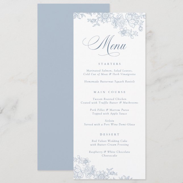 Elegantes Vintages Menü mit Blumenblättern Menükarte (Vorne/Hinten)