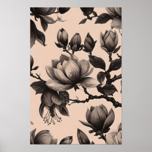Elegantes Vintages Monochrome Magnolia-Poster Poster