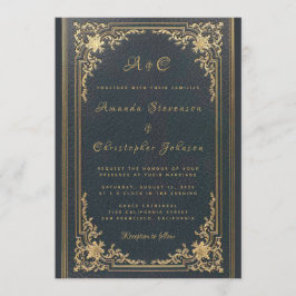 Elegantes Vintages Monogram Gold auf Navy Blue Wed Einladung