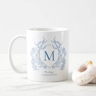 Elegantes Vintages Monogramm des blauen Wappen Kaffeetasse