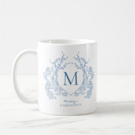 Elegantes Vintages Monogramm des blauen Wappen Kaffeetasse