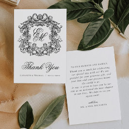 Elegantes Vintages Monogramm-Wappen Hochzeit Dankeskarte