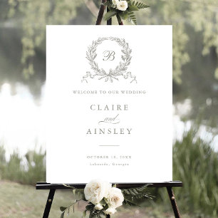 Elegantes Vintages Olive Oak Grau Kranz Begrüßungs Poster