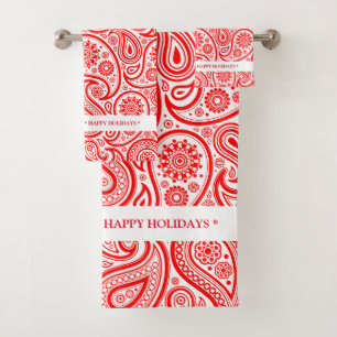 Elegantes Vintages Paisley-Muster in Rot und Weiß Badhandtuch Set