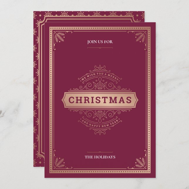 Elegantes Vintages Party im Roten Stil Einladung (Vorne/Hinten)