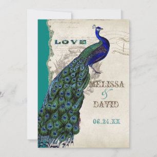 Elegantes Vintages Peacock Schwanz Feathers-Skript Einladung