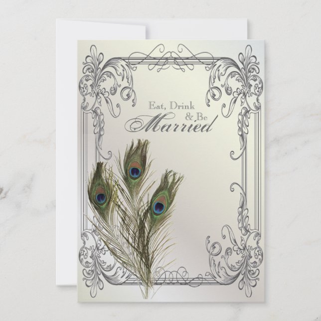 elegantes Vintages Pfauenessen Probe Einladung (Vorderseite)