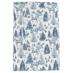 Elegantes Vintages Pferd im Schneewaldtoil Mittlere Geschenktüte