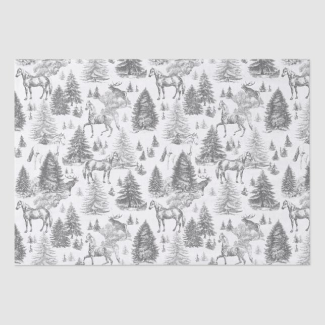 Elegantes Vintages Pferd im Schneewaldtoil Seidenpapier (Vorderseite)