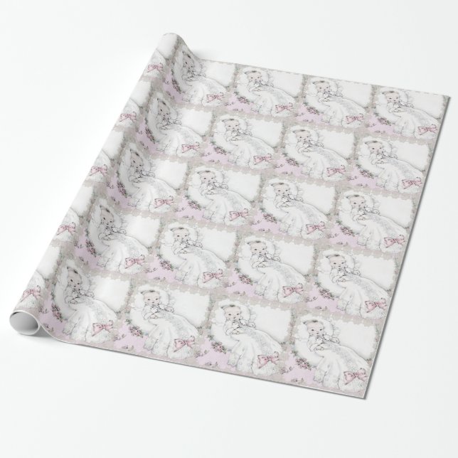 Elegantes Vintages Pink Baby Shower Wrapping Paper Geschenkpapier (Ungerollt)