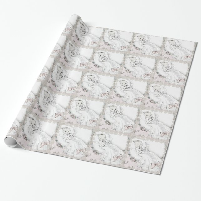 Elegantes Vintages Pink Baby Shower Wrapping Paper Geschenkpapier (Ungerollt)