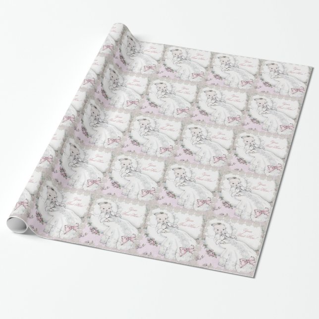 Elegantes Vintages Pink Baby Shower Wrapping Paper Geschenkpapier (Ungerollt)