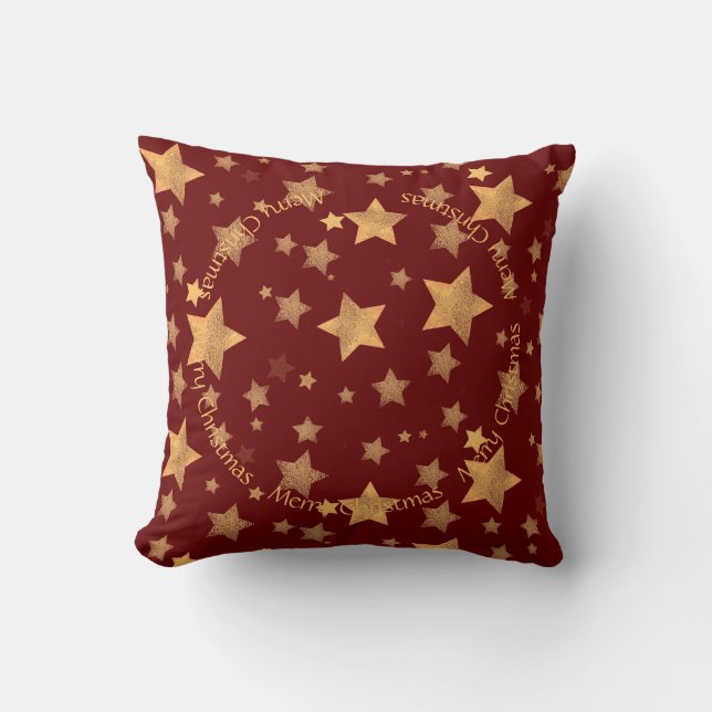 Elegantes Vintages Red Gold Star Muster Weihnachte Kissen (Vorderseite)