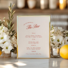 Elegantes Vintages Red & Ivory Wedding Bar Menu